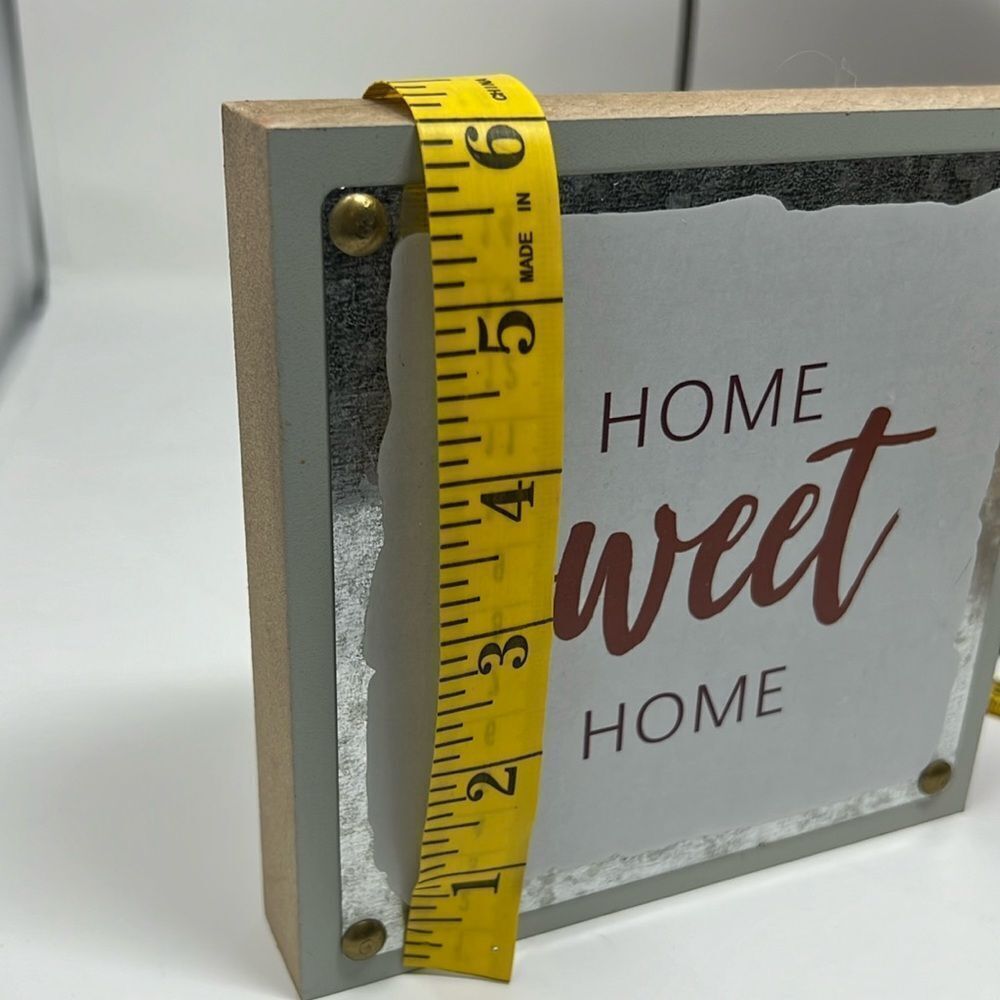 Home Sweet Home Decor Wood & Metal Shelf Table Standing Word Sign Brown White - Picture 4 of 8
